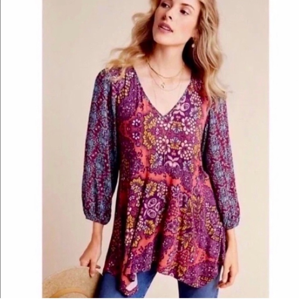 Anthropology Maeve Printed Top Sz 2X - Picture 3 of 6